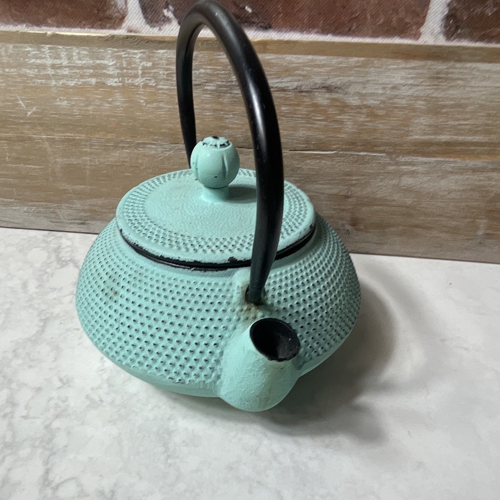 Turquoise Cast Iron Teapot w/ Stainless Infuser, Matte Textured Japanese 4 Cup - Picture 3 of 9
